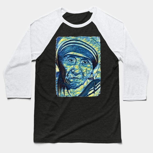 Mother Teresa Van Gogh Style Baseball T-Shirt by todos